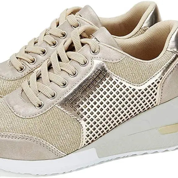 Bertha - Komfortable Wedge Ankel Sneakers med skridsikker sål-Sneakers-Lundbutik-Guld-35-Lund Butik