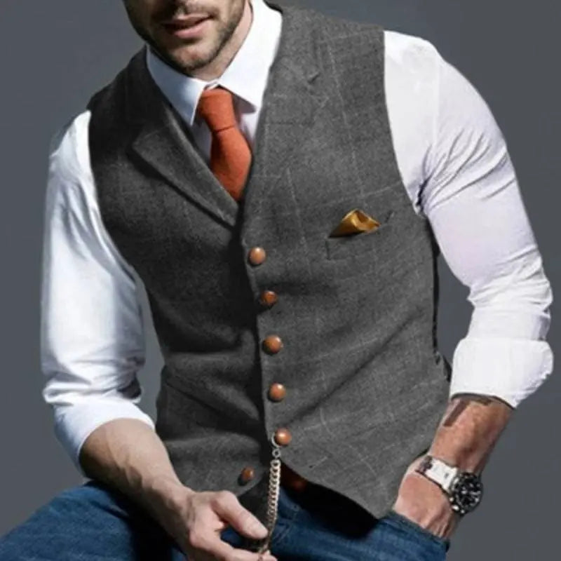 Carl - Casual slank pasform ternet vest med knapper og lomme-Clothing-Lundbutik-Grå-S-Lund Butik