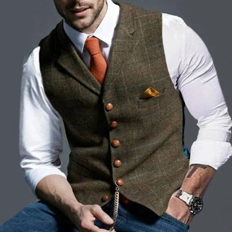 Carl - Casual slank pasform ternet vest med knapper og lomme-Clothing-Lundbutik-Brun-S-Lund Butik