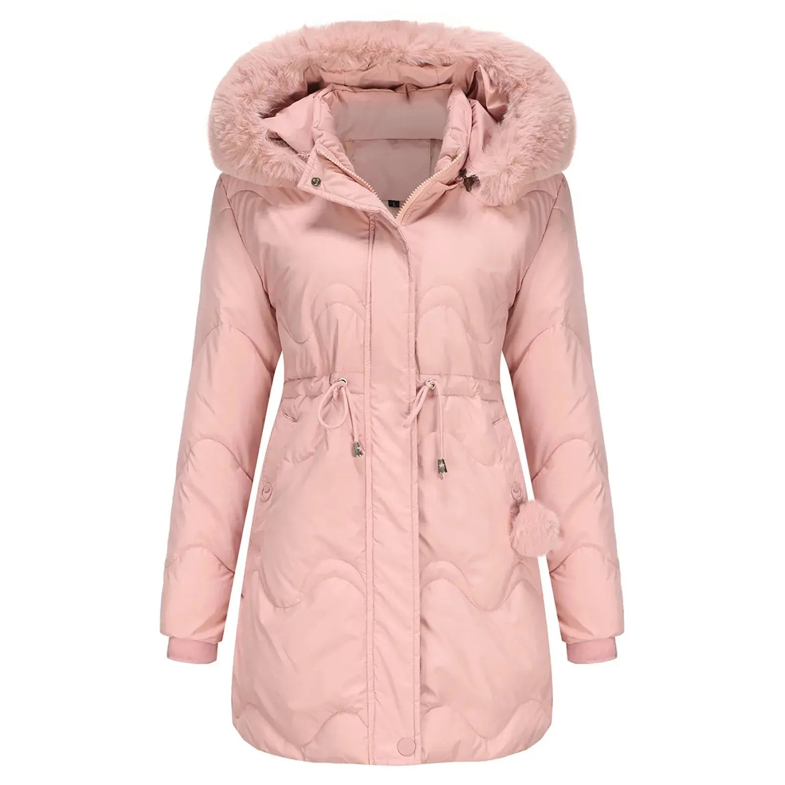 Hanne - Langærmet pels Frakke med hætte lynlås og lommer-Jackets-Lundbutik-Lyserød-XS-Lund Butik