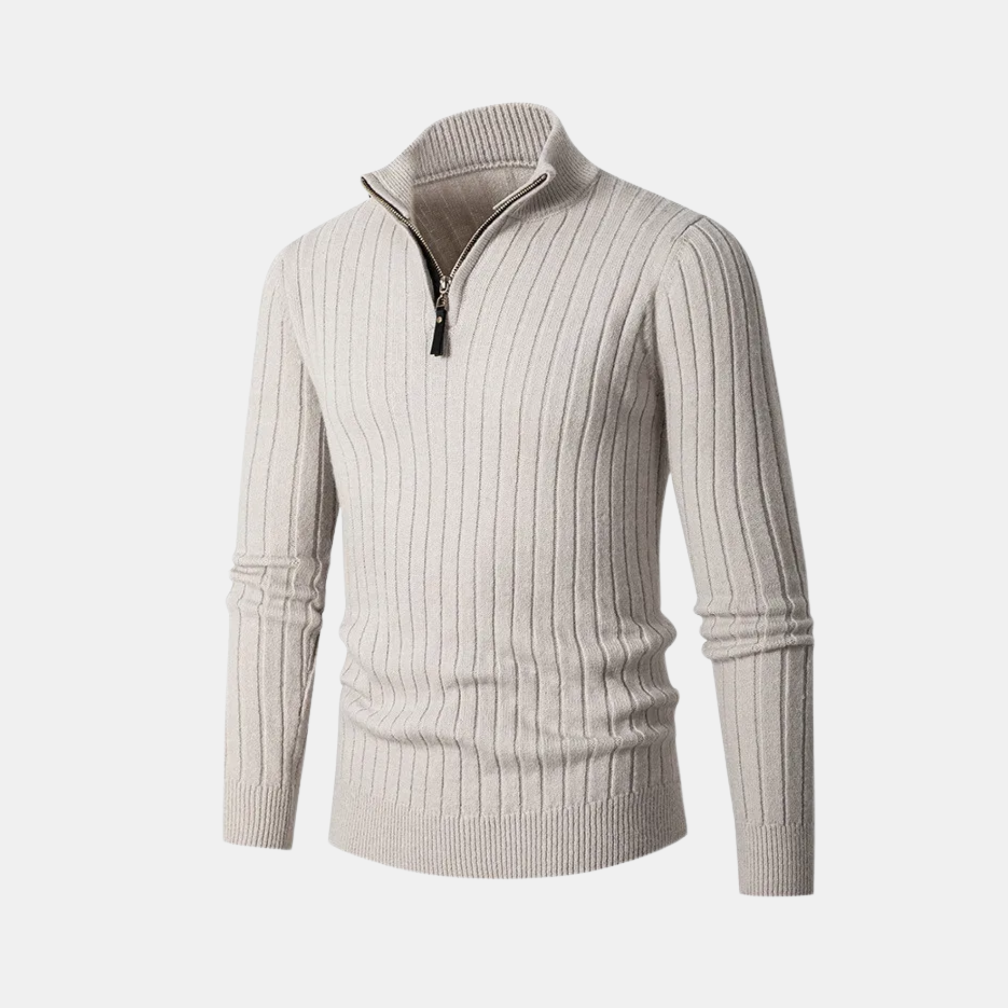 Carl - Ribbet sweater med halv lynlås lange ærmer og smal pasform Lundbutik