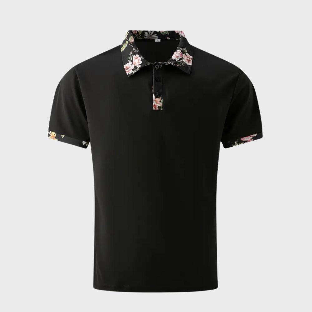 Felix - Slim fit skjorte med blomsterprint og kortærmet krave med knapper Lundbutik