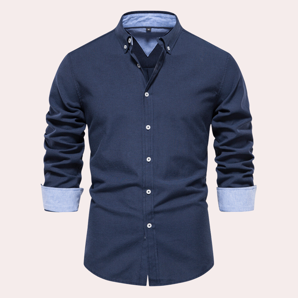 Alaric - Slim fit skjorte med turndown krave langt ærme og knapper Lundbutik