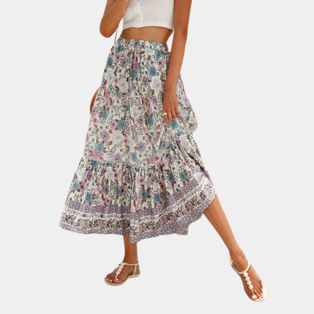 Sandra - Luksuriøse boho trykte nederdele med høj talje og løbegang Lundbutik