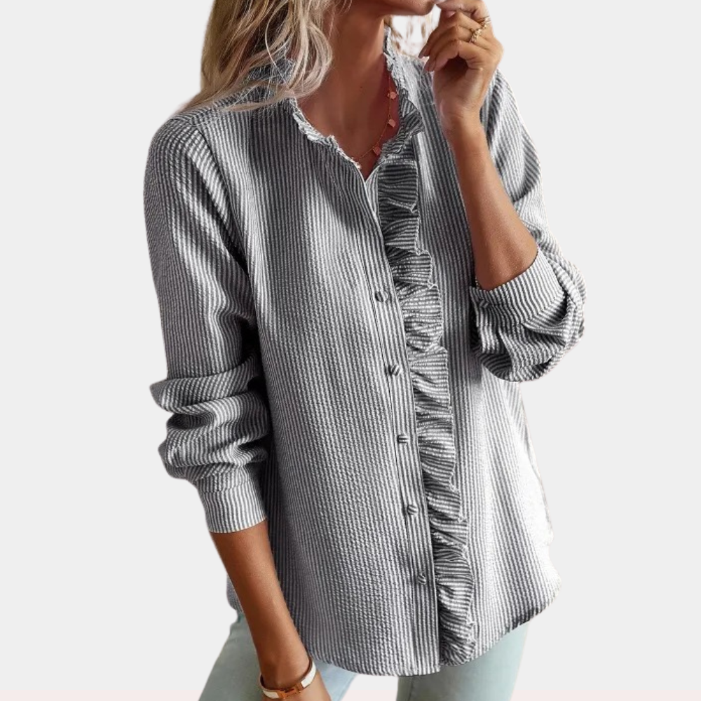 Zoey – Elegant langærmet skjorte med opretstående krave