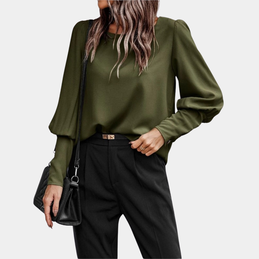 Annika - Rund hals bluse med løs lanterne langærmet Lundbutik