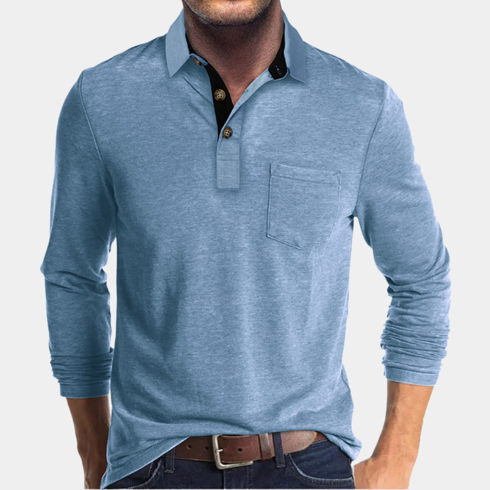 Henry - Behagelig pasform Poloshirt med langt ærme og Lomme Lundbutik