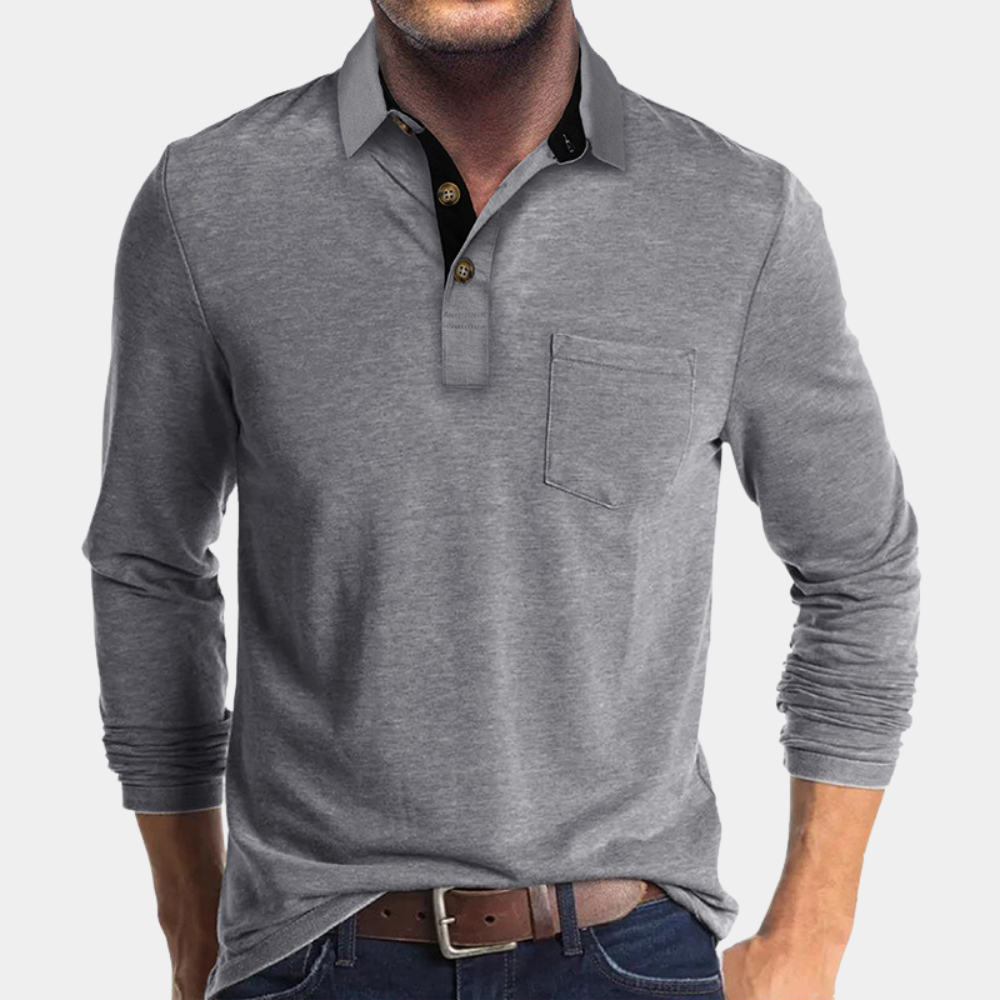 Henry - Behagelig pasform Poloshirt med langt ærme og Lomme Lundbutik