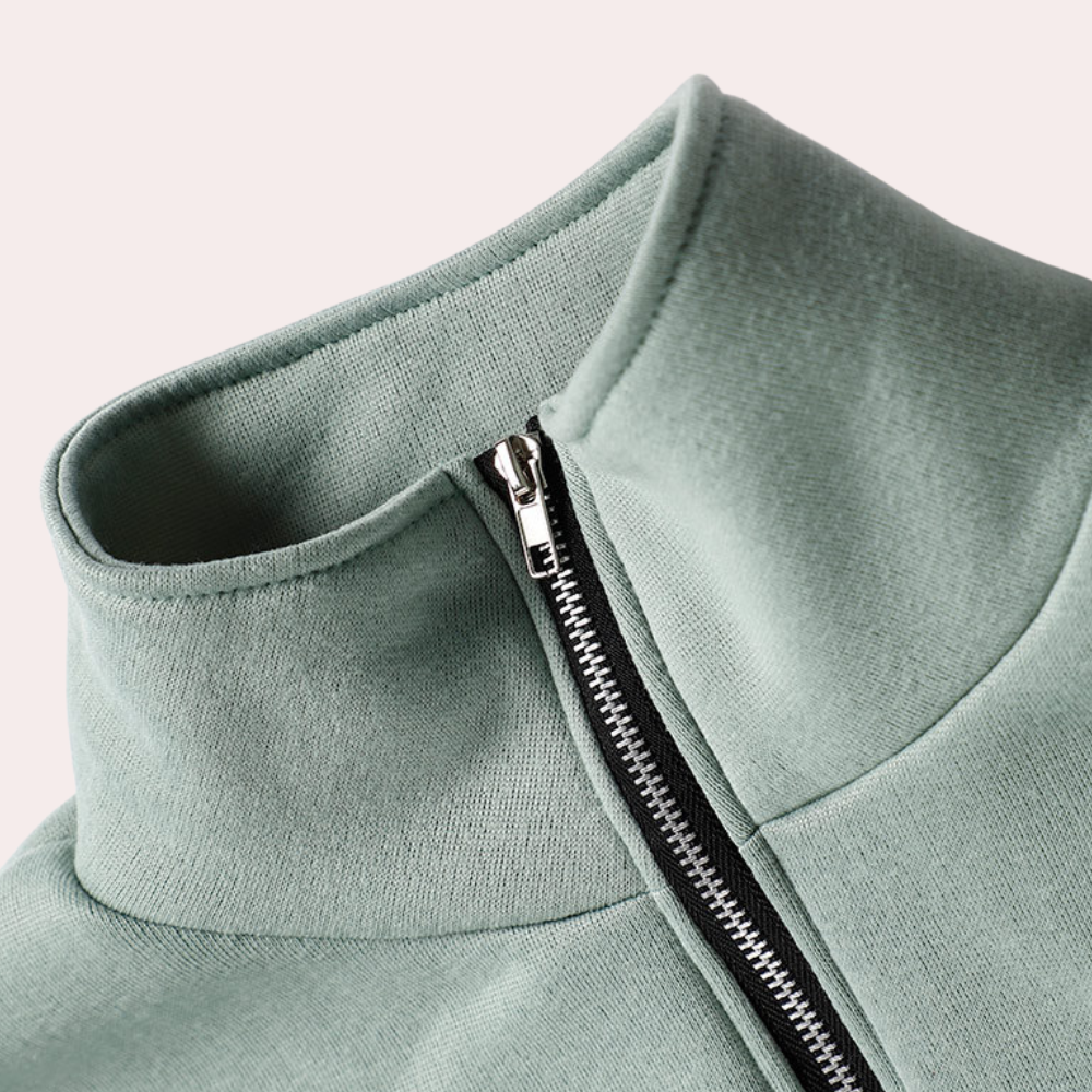 Selma - Langærmet sweatshirt med lynlås og højtaljede bukser todelt sæt Lundbutik
