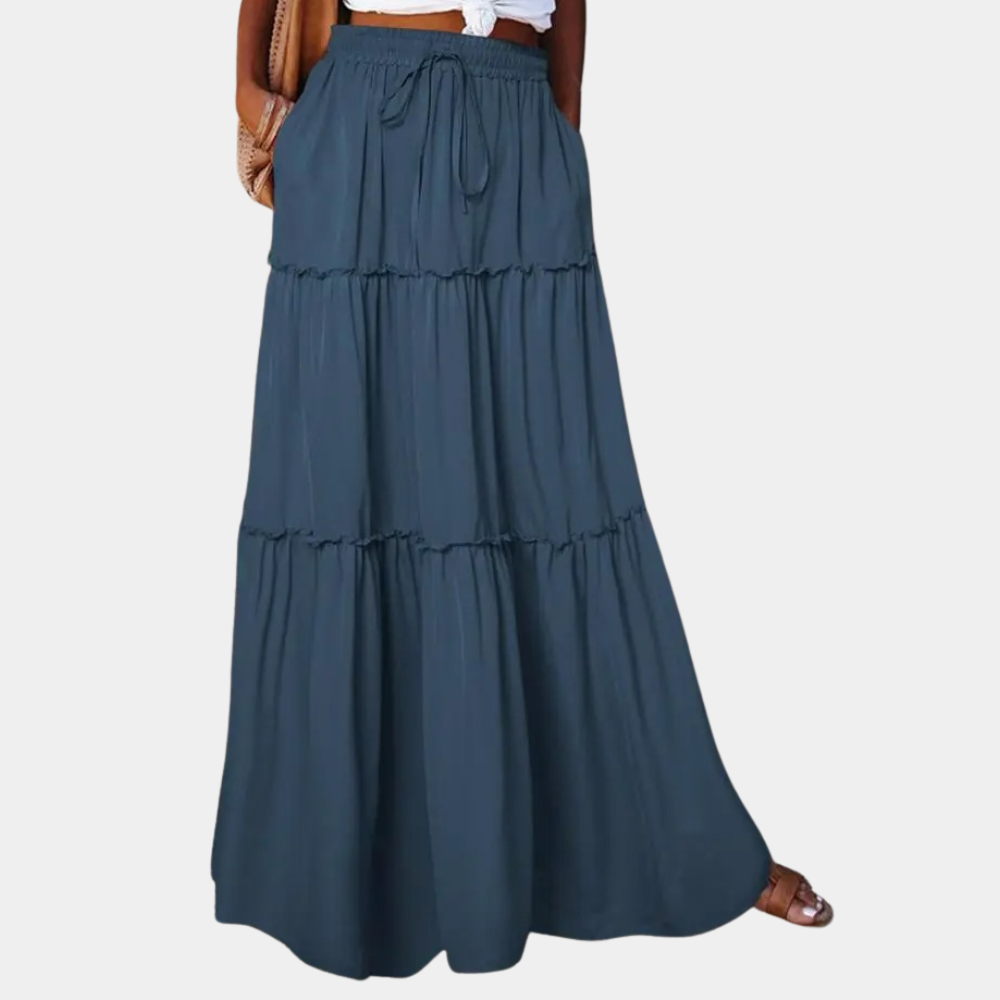 Elina - Letvægts høj talje Plisseret lang maxi nederdel Lundbutik