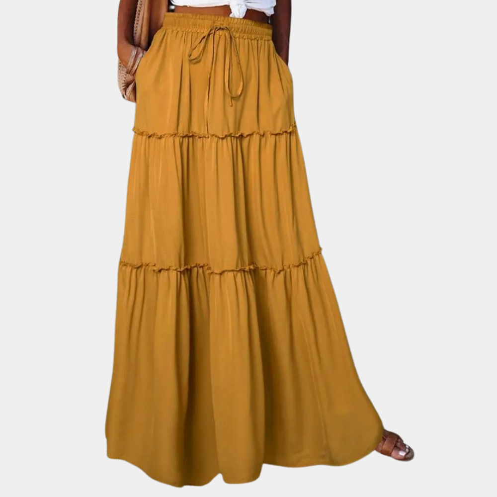 Elina - Letvægts høj talje Plisseret lang maxi nederdel Lundbutik