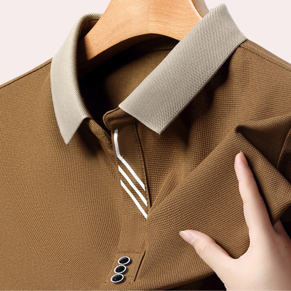 Oscar - Casual slank pasform poloshirt med langt ærme Lundbutik