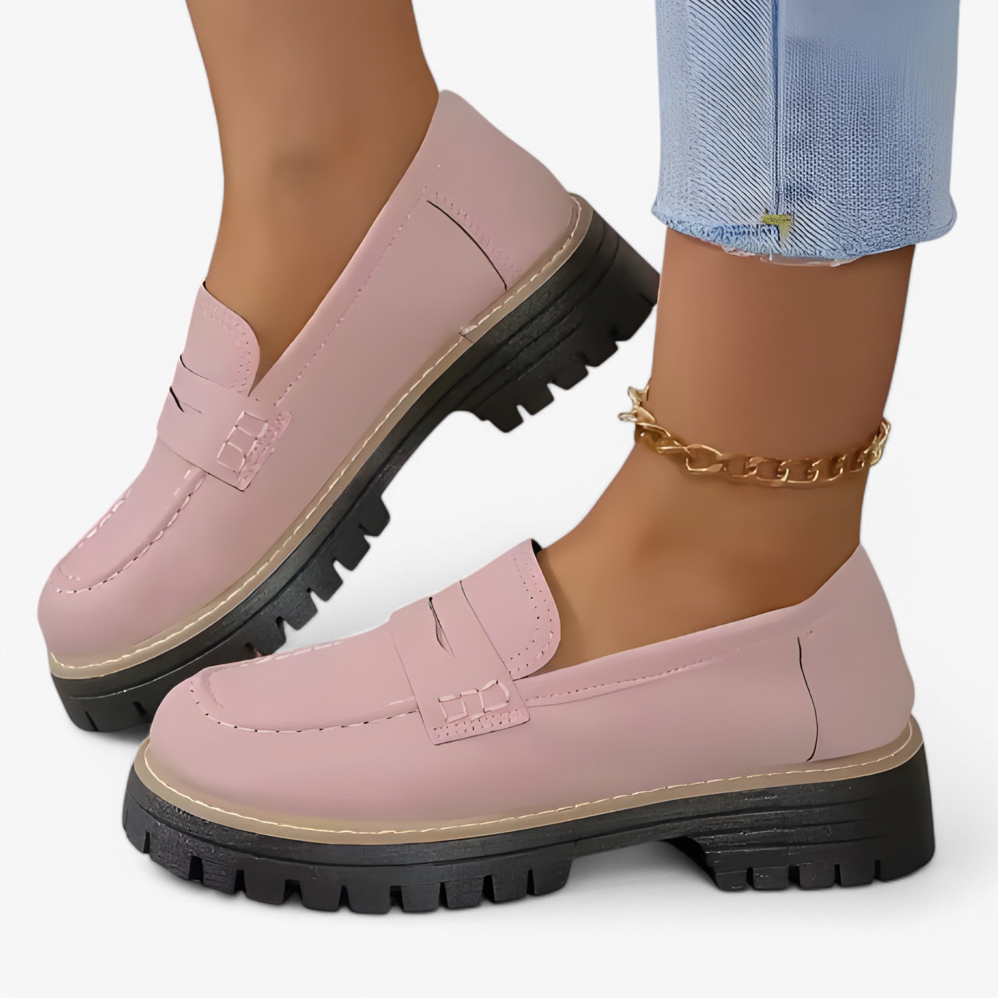 Alita – Stilfulde mokkasiner med kileformet sål og syninger Lundbutik