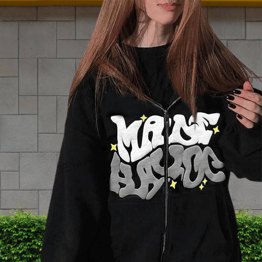 Unisex hættetrøje med graffitiprint – Streetwear i trendfarver