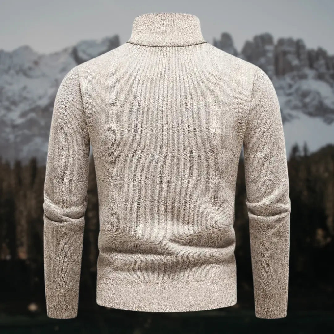 Alwin -Smal pasform Rullekrave Sweater med halv lynlås og lommer-Sweaters-Lundbutik-Lund Butik