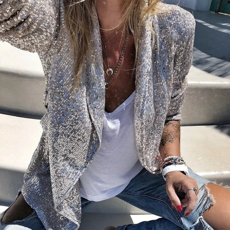Vivian - Glitrende pailletblazer med lange ærmer-Clothing-Lundbutik-Lund Butik
