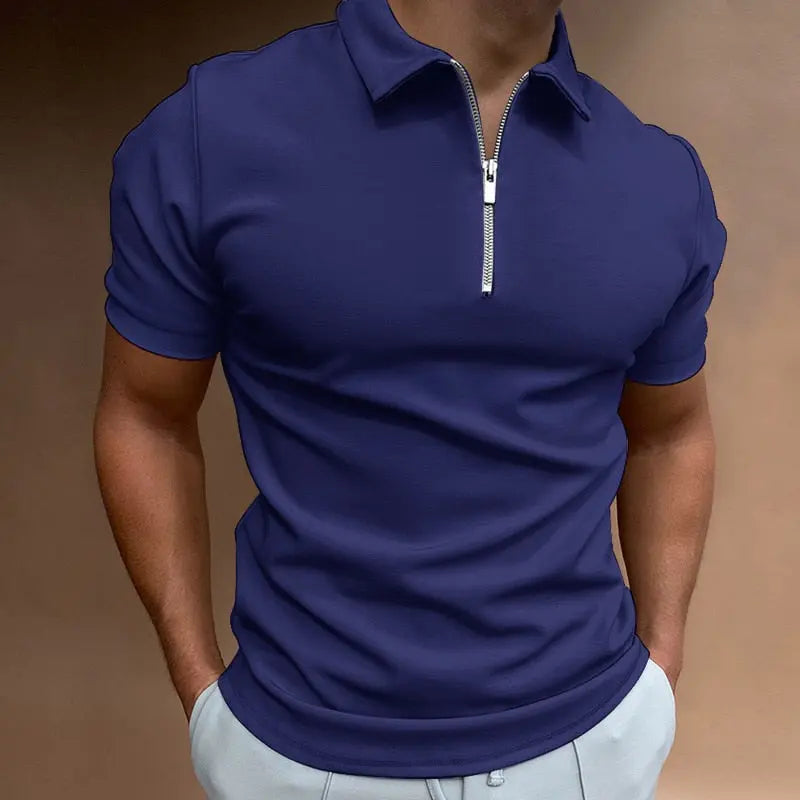 Louis - Smal pasform halværmet poloshirt med lynlås-Clothing-Lundbutik-Mørkeblå-M-Lund Butik