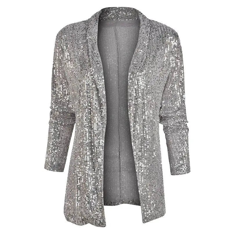 Vivian - Glitrende pailletblazer med lange ærmer-Clothing-Lundbutik-Grå-S-Lund Butik