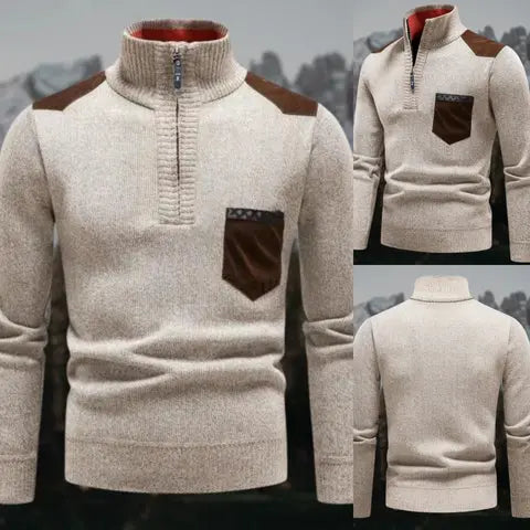 Alwin -Smal pasform Rullekrave Sweater med halv lynlås og lommer-Sweaters-Lundbutik-Lund Butik