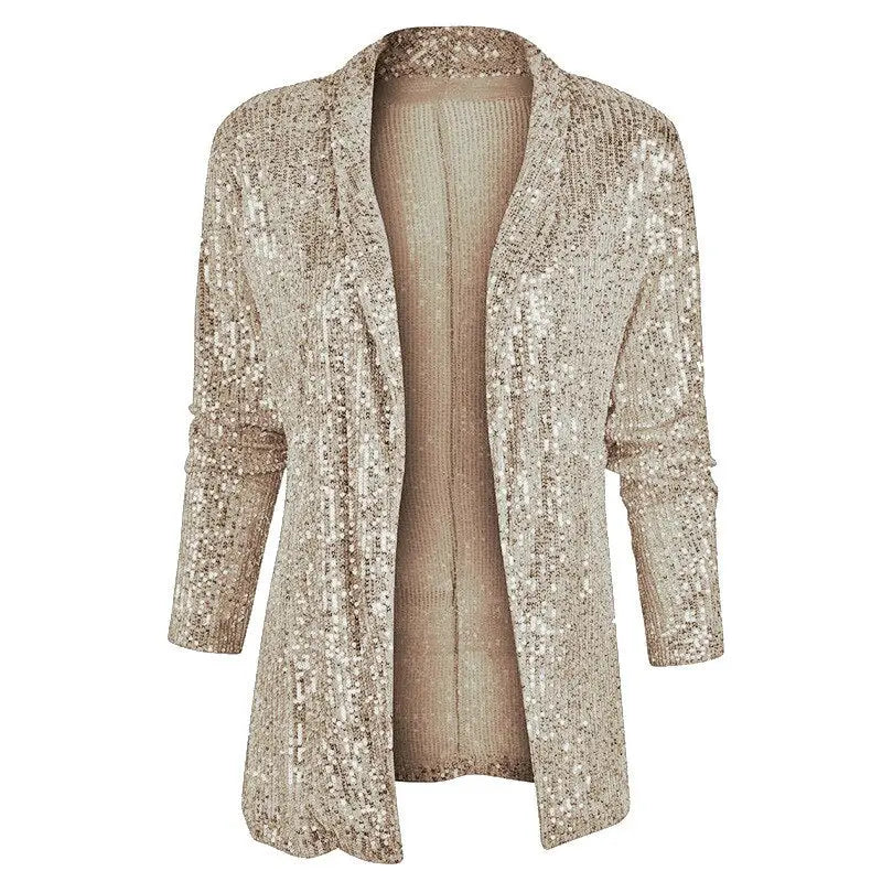 Vivian - Glitrende pailletblazer med lange ærmer-Clothing-Lundbutik-Guld-S-Lund Butik