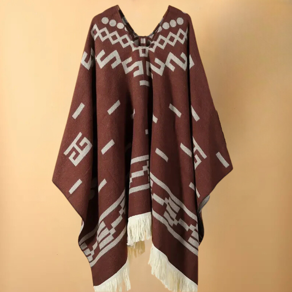 Aiden – Stilfuld poncho med V-udskæring med geometriske mønstre Lundbutik