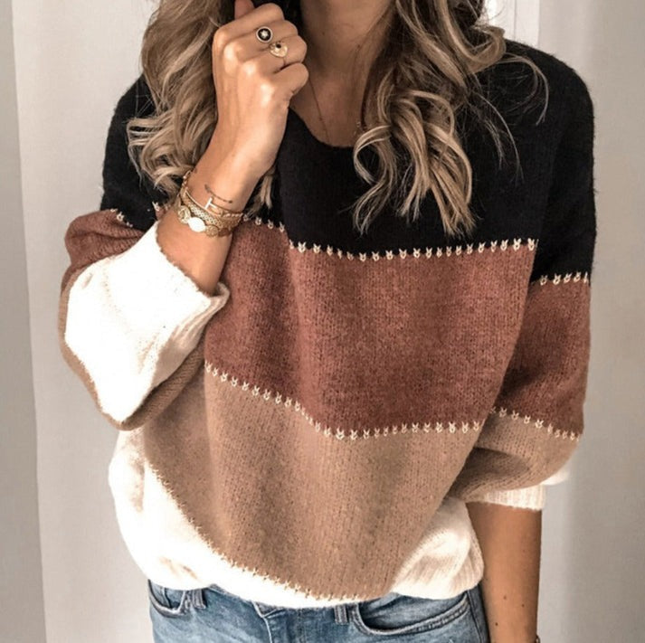 Kristin - Behagelig stribet sweater med rund hals og langt ærme Lundbutik