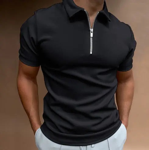 Louis - Smal pasform halværmet poloshirt med lynlås-Clothing-Lundbutik-Sort-M-Lund Butik
