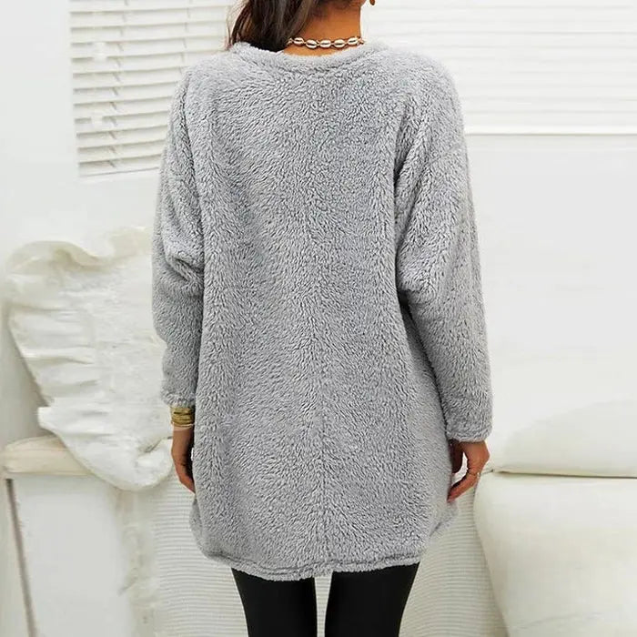 Emma - Casual lang fleecetrøje med rund hals og lommer-Sweaters-Lundbutik-Lund Butik