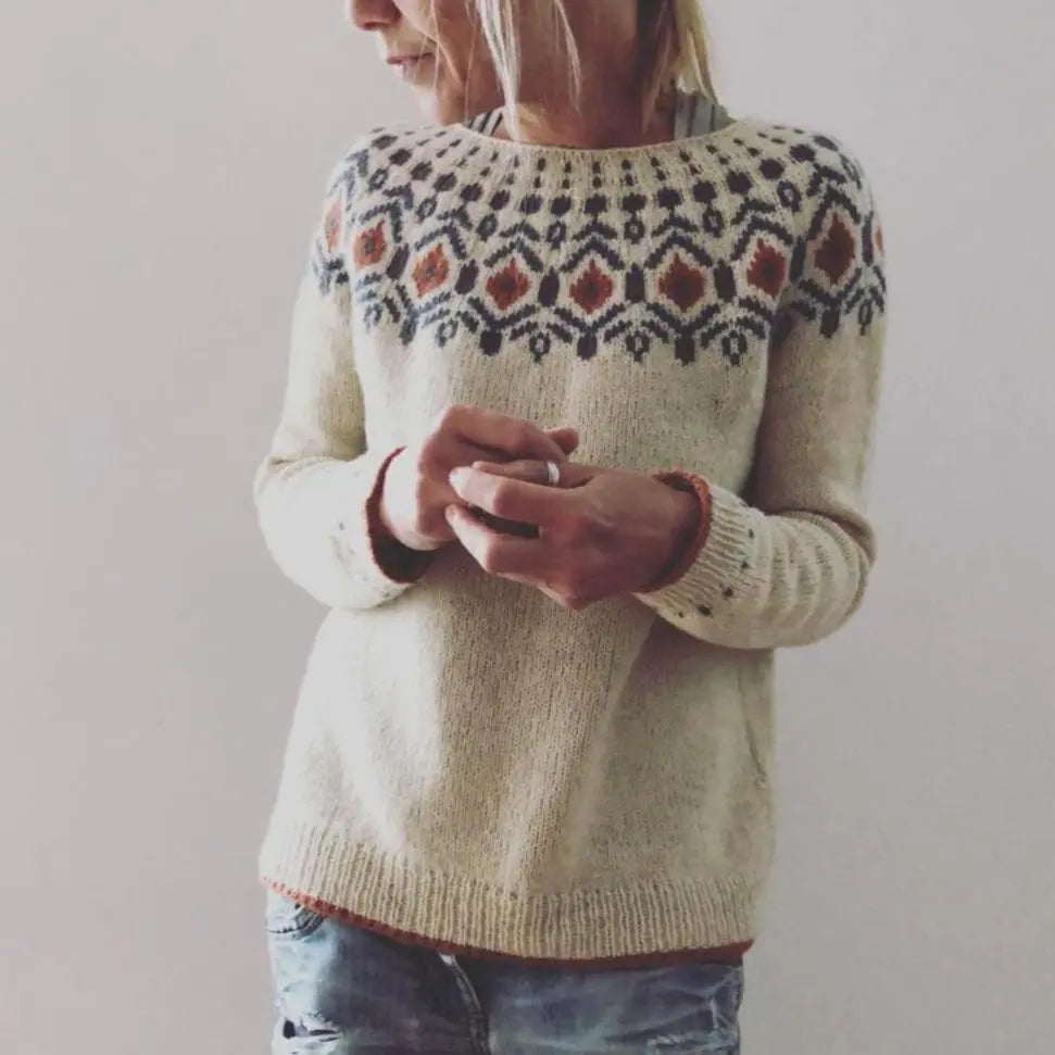 Alma - Casual trøje med rund hals og unikke mønstre med lange ærmer-Sweaters-Lundbutik-Lund Butik