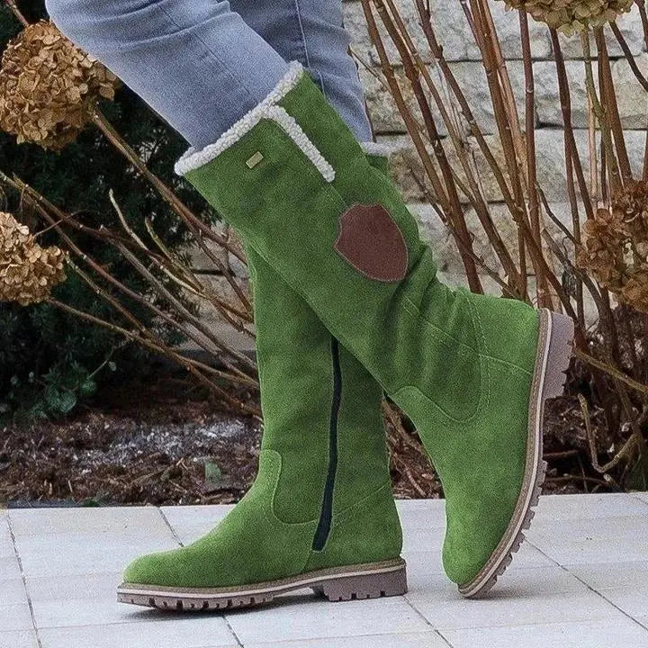 Zayda - Slanke knæhøje snestøvler med lynlås i siden-Shoes-Lundbutik-Grøn-34-Lund Butik