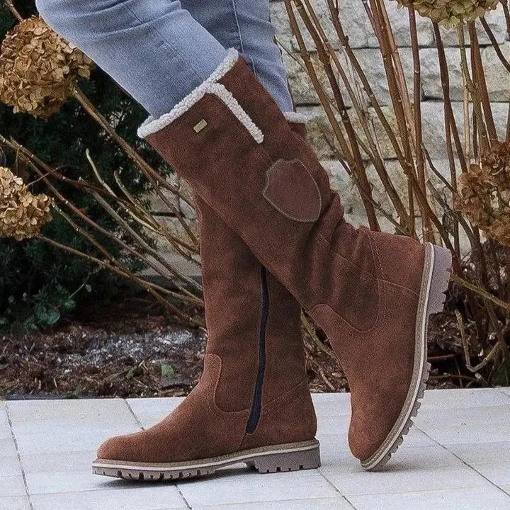 Zayda - Slanke knæhøje snestøvler med lynlås i siden-Shoes-Lundbutik-Brun-34-Lund Butik
