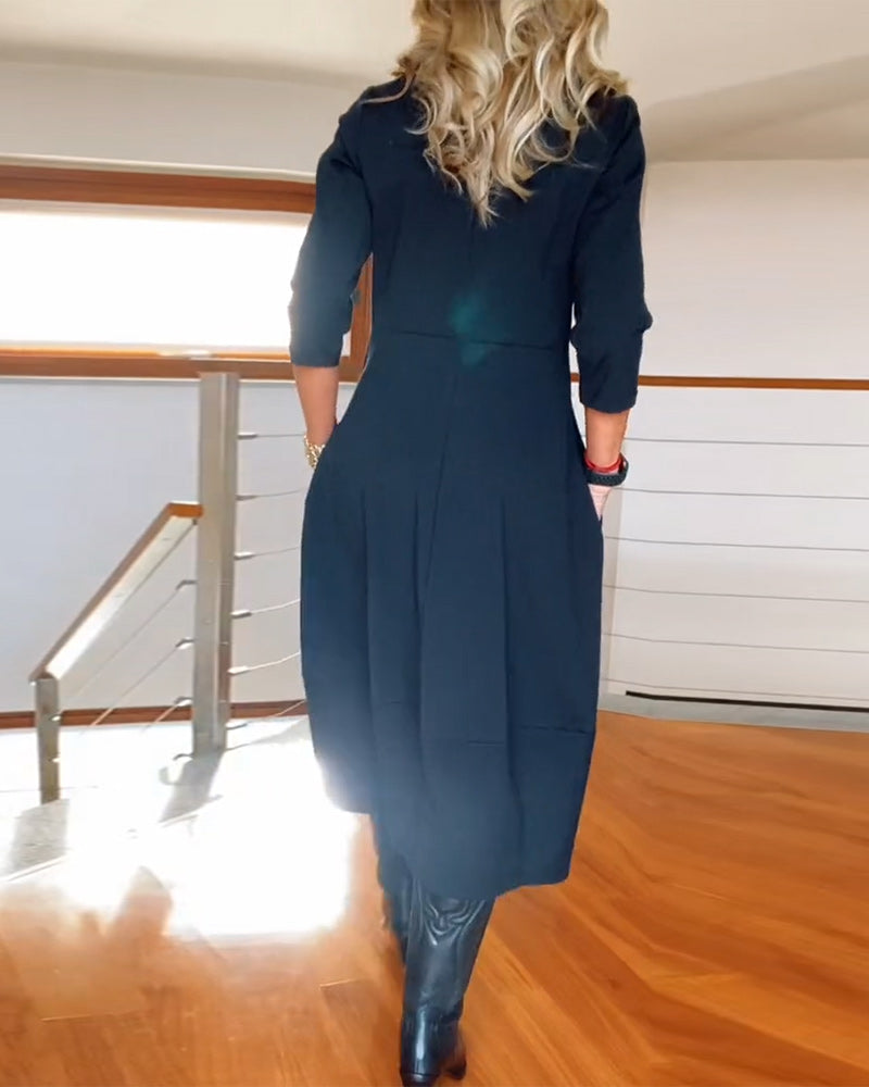 Hannah - Afslappet maxikjole med rund hals langt ærme og lommer Lundbutik