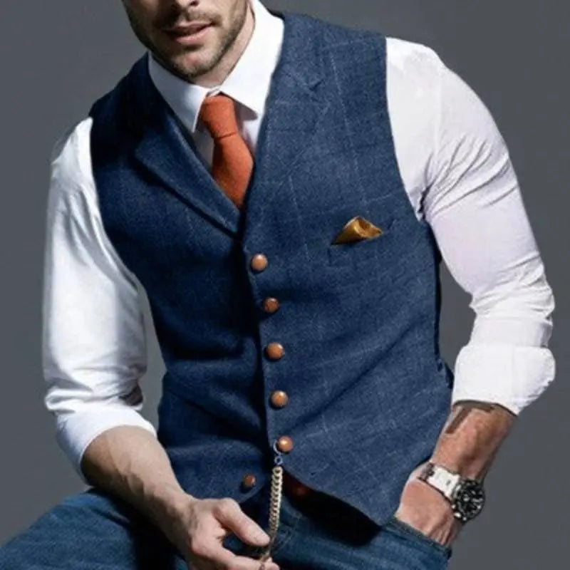 Carl - Casual slank pasform ternet vest med knapper og lomme-Clothing-Lundbutik-Blå-S-Lund Butik