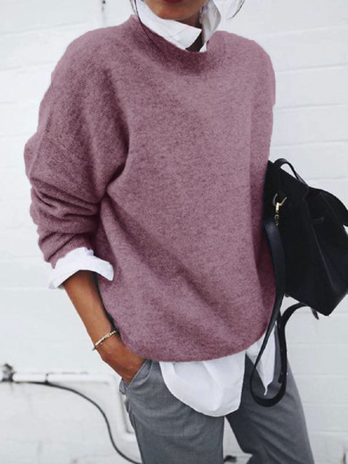 Leni - Behagelig sweater med løs pasform og rund hals og langt ærme Lundbutik