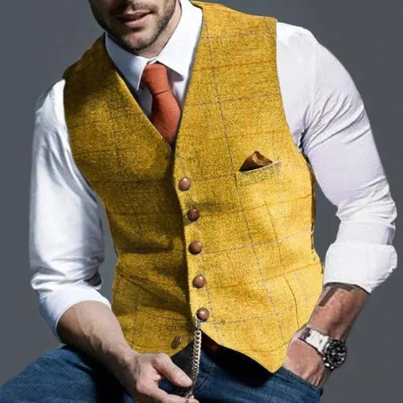 Carl - Casual slank pasform ternet vest med knapper og lomme-Clothing-Lundbutik-Gul-S-Lund Butik