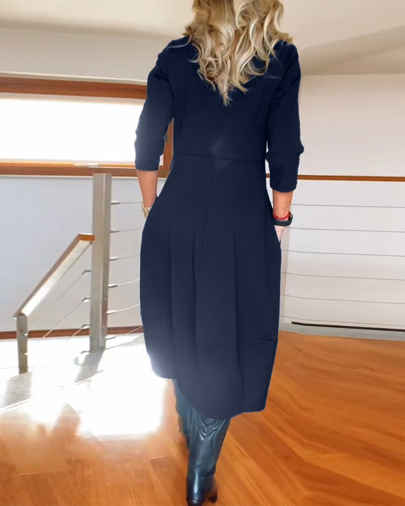 Hannah - Afslappet maxikjole med rund hals langt ærme og lommer Lundbutik