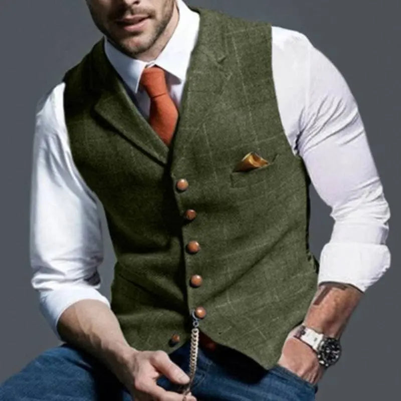 Carl - Casual slank pasform ternet vest med knapper og lomme-Clothing-Lundbutik-Grøn-S-Lund Butik