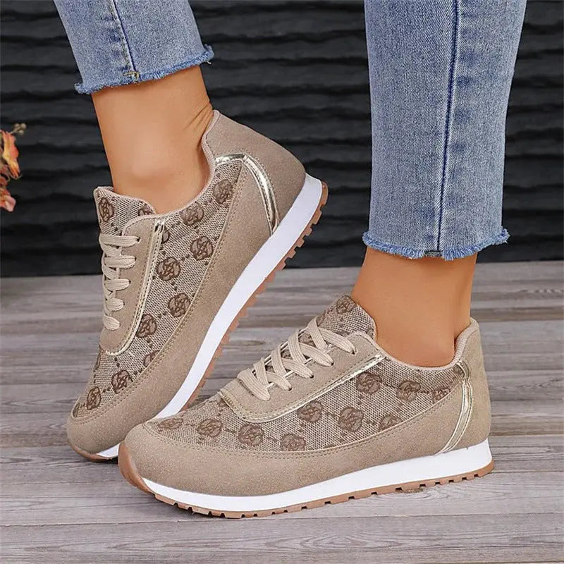 Agnes - Behagelige sneakers med skridsikker sål og blomsterprint-Sneakers-Lundbutik-Beige-35-Lund Butik