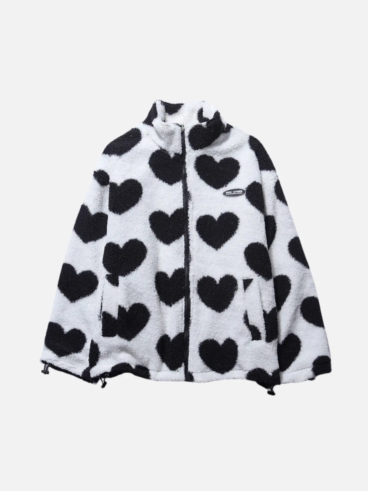 Bente - Dobbeltsidet fleecejakke med hjerteprint og lynlås-Jackets-Lundbutik-Lund Butik