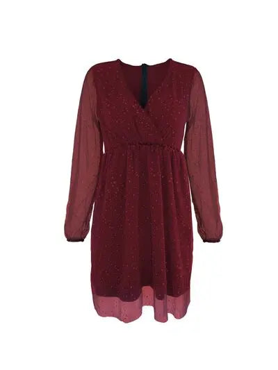 Julie - Luksuriøs minikjole i mesh med dyb V-hals og langt ærme-Dresses-Lundbutik-Lund Butik