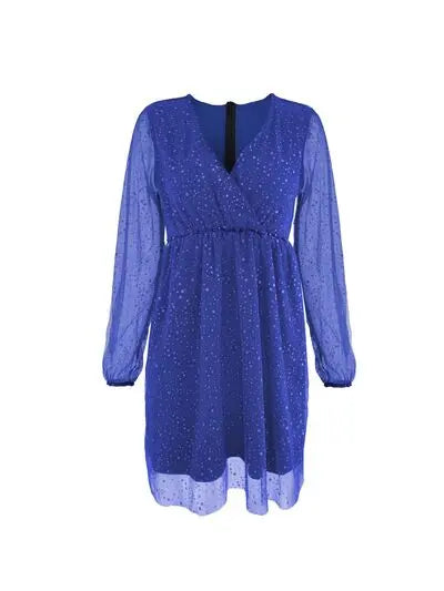 Julie - Luksuriøs minikjole i mesh med dyb V-hals og langt ærme-Dresses-Lundbutik-Lund Butik