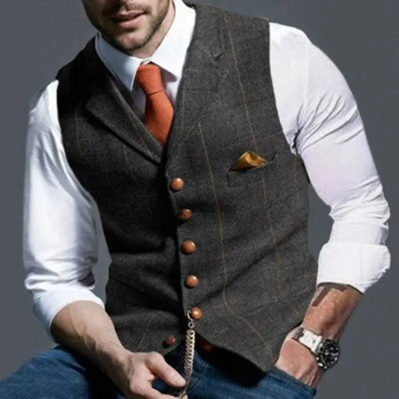 Carl - Casual slank pasform ternet vest med knapper og lomme-Clothing-Lundbutik-Mørkegrå-S-Lund Butik