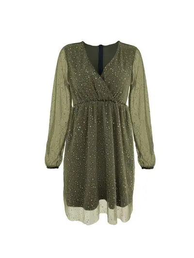 Julie - Luksuriøs minikjole i mesh med dyb V-hals og langt ærme-Dresses-Lundbutik-Lund Butik