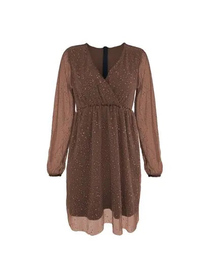 Julie - Luksuriøs minikjole i mesh med dyb V-hals og langt ærme-Dresses-Lundbutik-Lund Butik