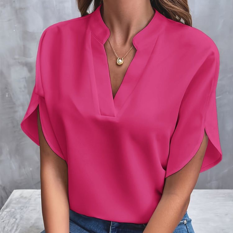 Alia - Elegante bluse med V-hals og korte ærmer Lundbutik
