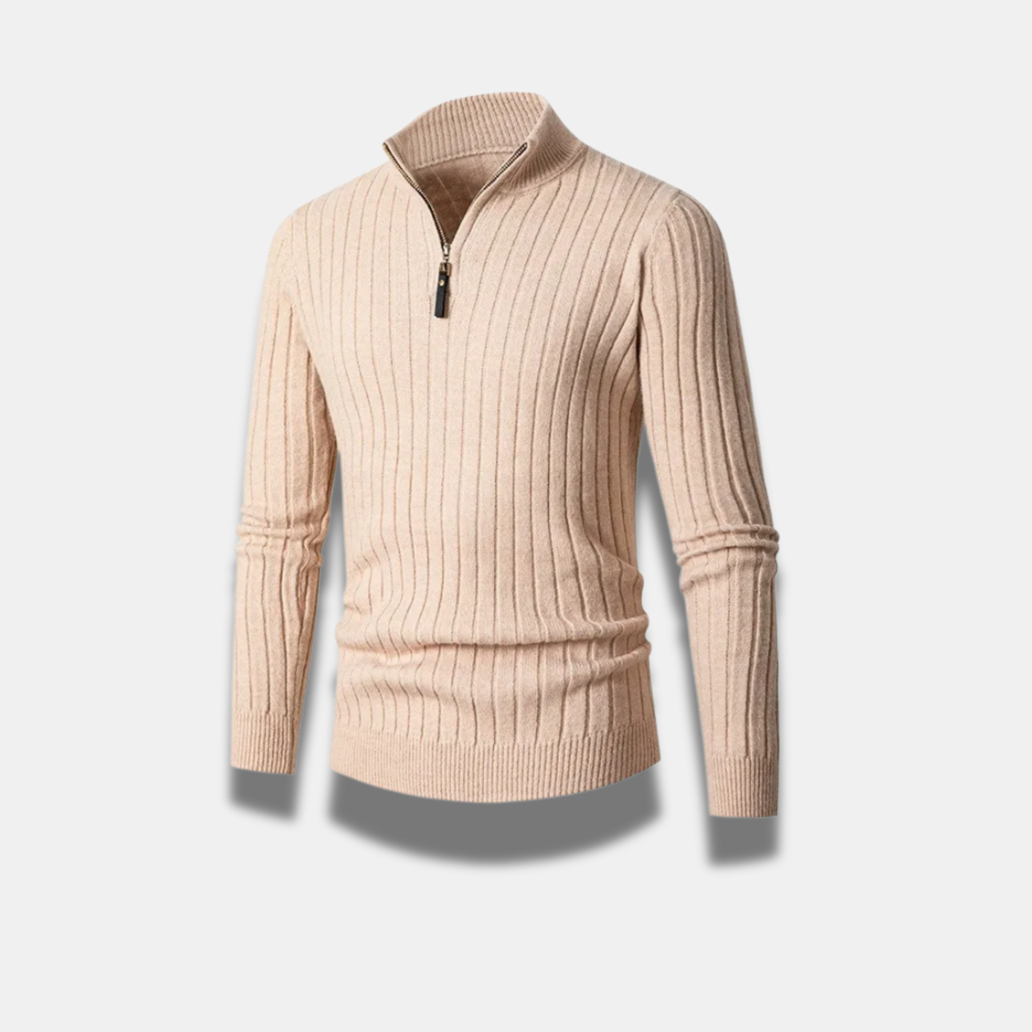Carl - Ribbet sweater med halv lynlås lange ærmer og smal pasform Lundbutik
