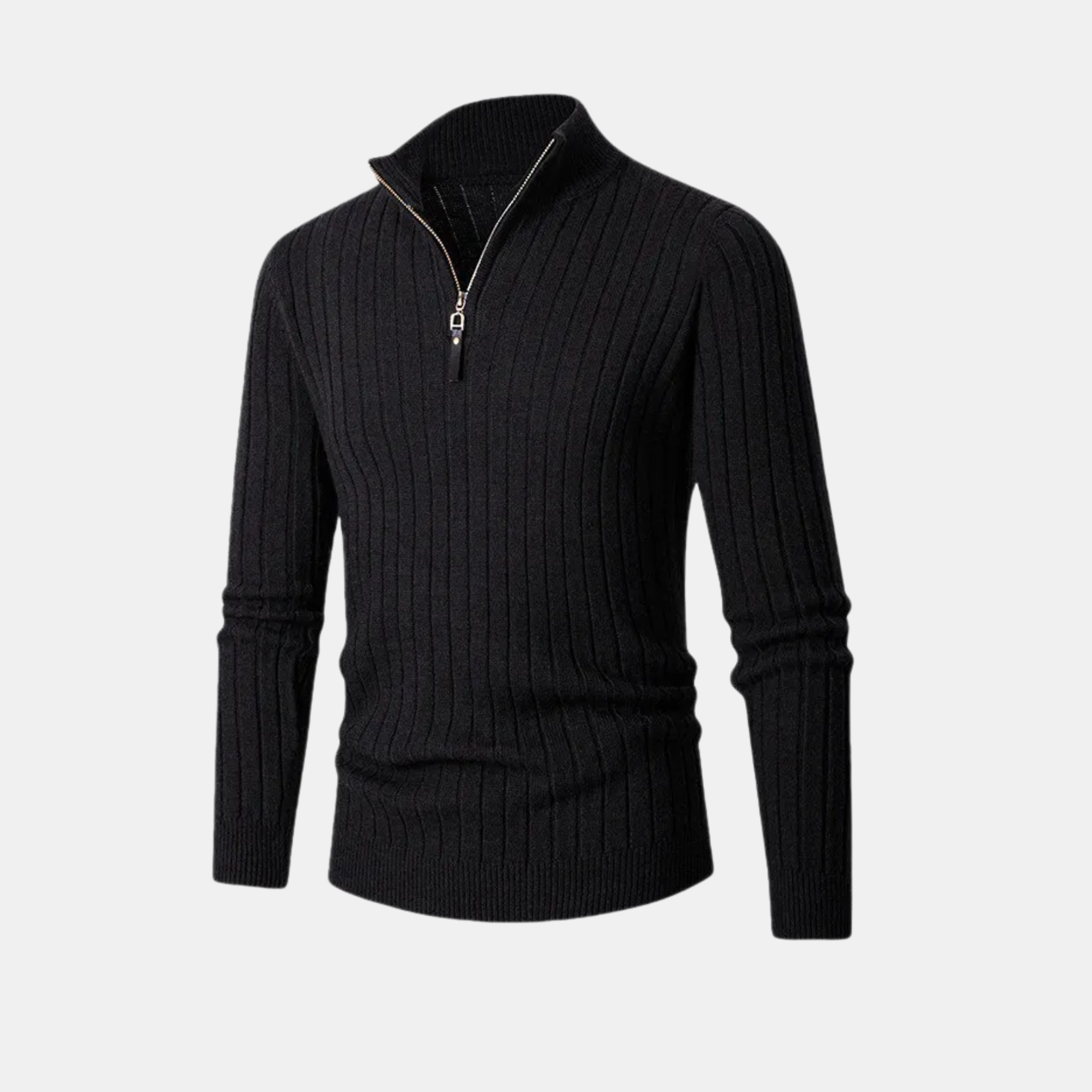 Carl - Ribbet sweater med halv lynlås lange ærmer og smal pasform Lundbutik