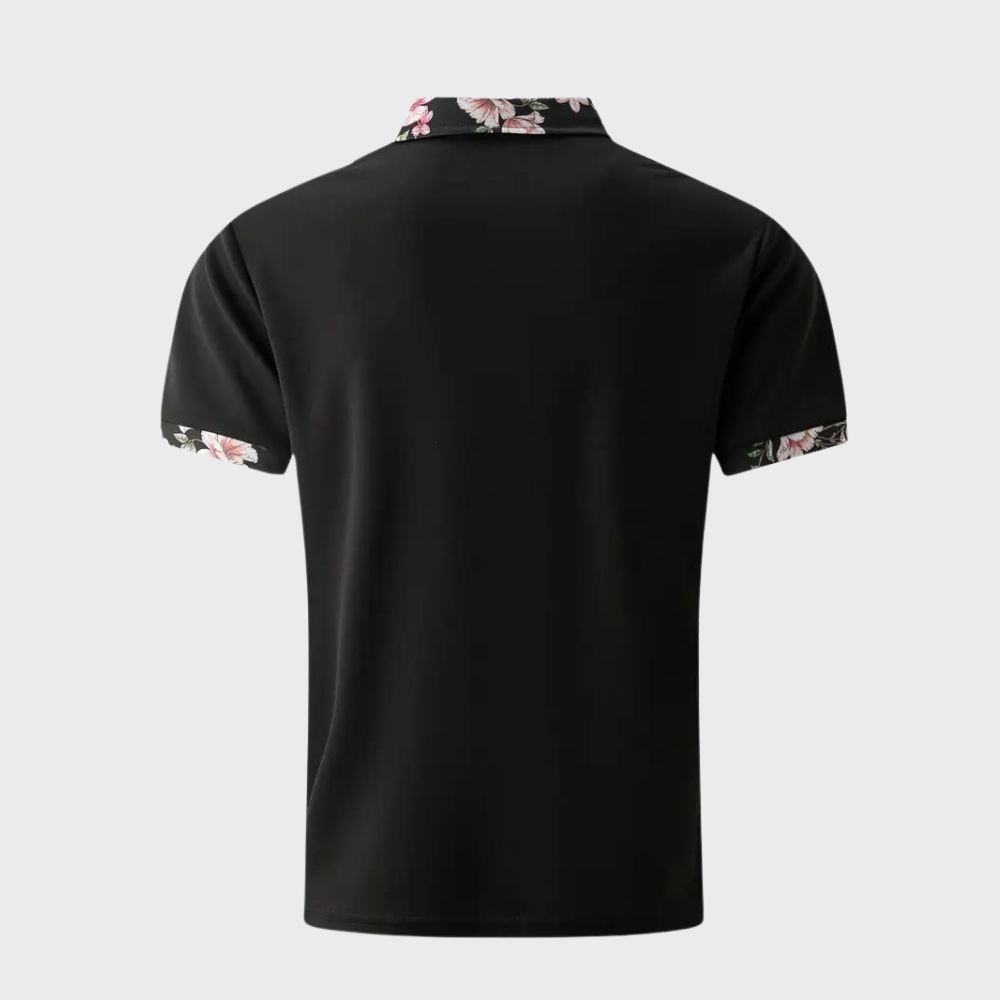 Felix - Slim fit skjorte med blomsterprint og kortærmet krave med knapper Lundbutik