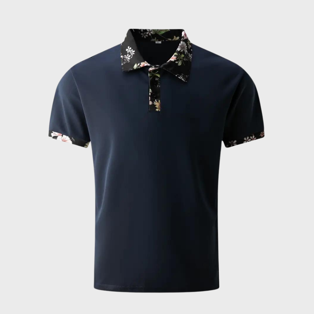Felix - Slim fit skjorte med blomsterprint og kortærmet krave med knapper Lundbutik