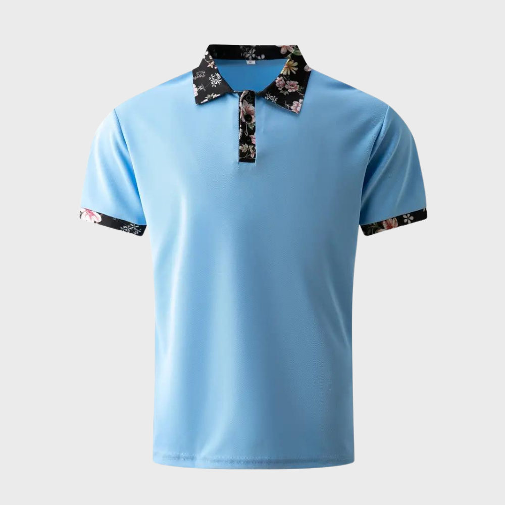 Felix - Slim fit skjorte med blomsterprint og kortærmet krave med knapper Lundbutik